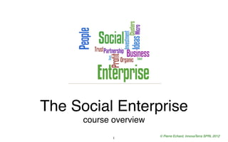 The Social Enterprise 
course overview"
1	


© Pierre Echard, InnovaTerra SPRL 2012!

 