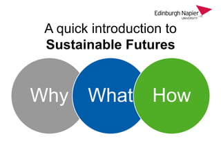 A quick introduction to
 Sustainable Futures


Why What How
 