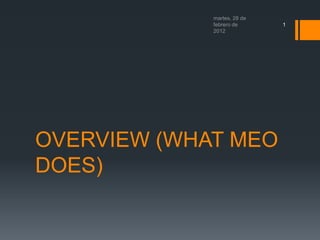 1




OVERVIEW (WHAT MEO
DOES)
 
