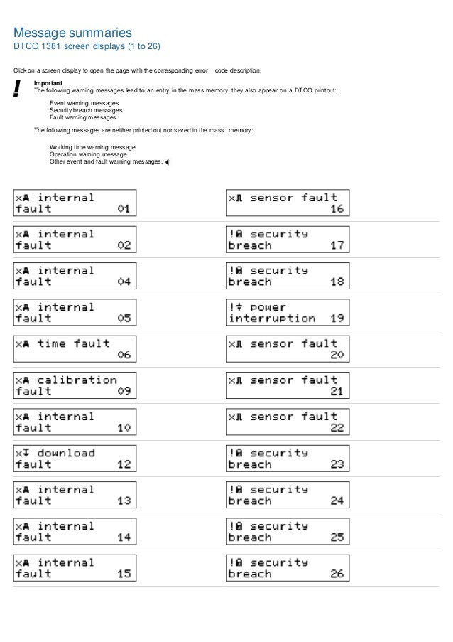 Overzicht Foutcodes DTCO VDO Digitale Tachograaf Engels
