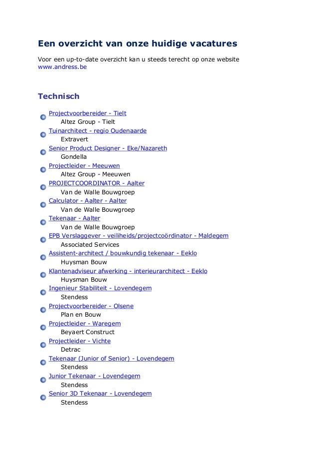 Overzicht Vacatures Overzicht Vacatures