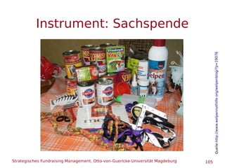 Strategisches Fundraising Management, Otto-von-Guericke-Universität Magdeburg 105
Instrument: Sachspende
Quelle:http://www.welpennothilfe.org/welpenblog/?p=19076
 