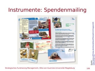 Strategisches Fundraising Management, Otto-von-Guericke-Universität Magdeburg 106
Instrumente: Spendenmailing
Quelle:
http://www.adfinitas.de/sites/default/files/admin/images/refe
 