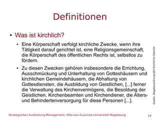 Strategisches Fundraising Management, Otto-von-Guericke-Universität Magdeburg 14
Definitionen
● Was ist kirchlich?
● Eine ...