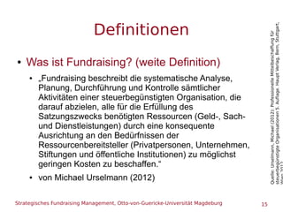 Strategisches Fundraising Management, Otto-von-Guericke-Universität Magdeburg 15
Definitionen
● Was ist Fundraising? (weit...