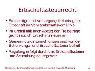 Strategisches Fundraising Management, Otto-von-Guericke-Universität Magdeburg 35
Erbschaftssteuerrecht
● Freibeträge und V...