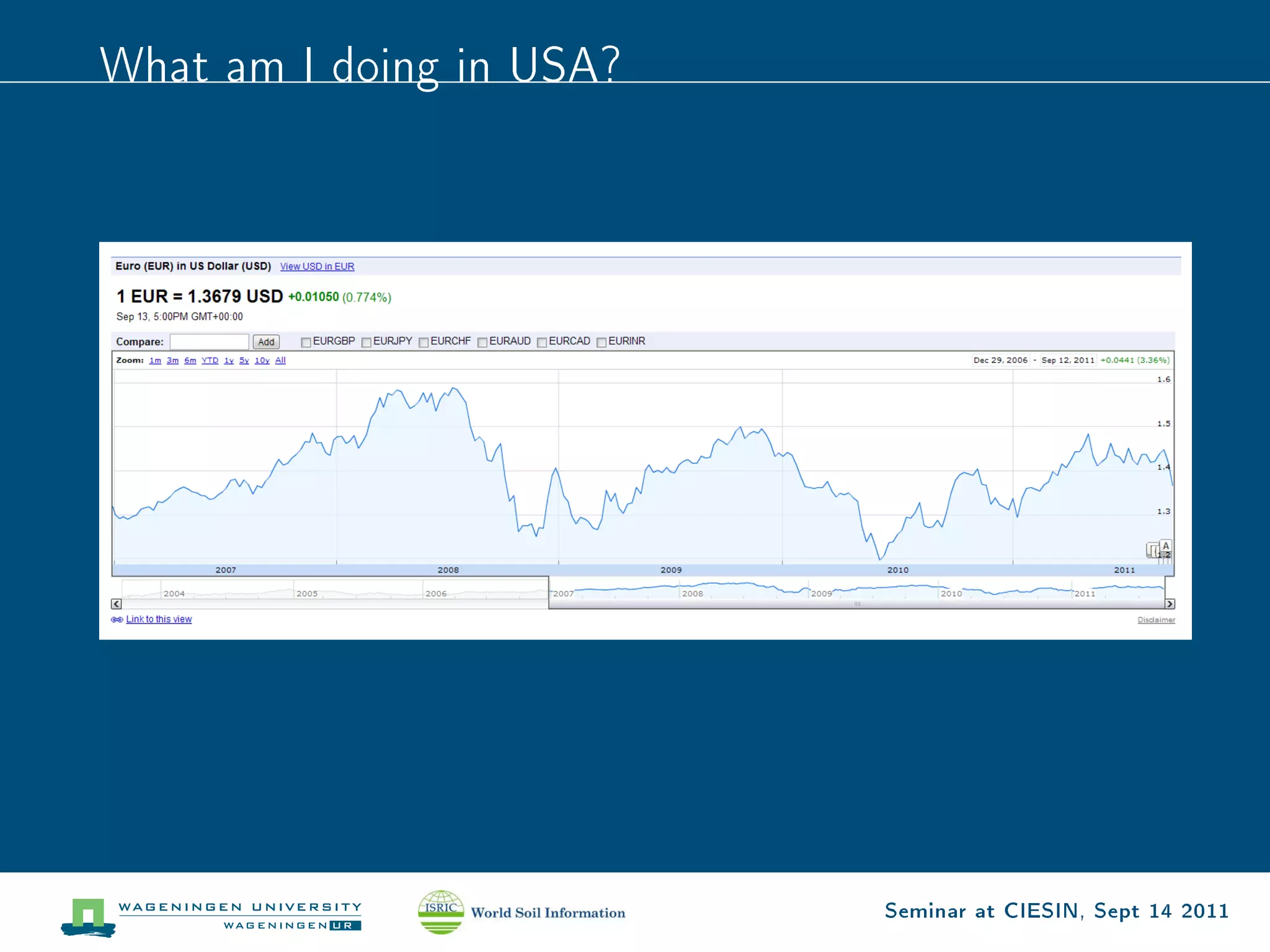 What am I doing in USA?




                          Seminar at CIESIN, Sept 14 2011
 