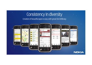 Consistency in diversity
Creation of beautiful apps is easy with great Ovi UI library
 