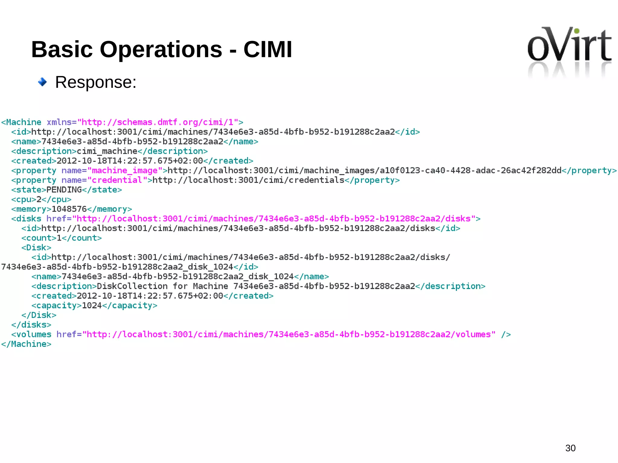 Basic Operations - CIMI
  Response:




                          30
 