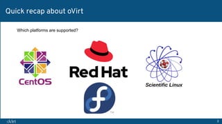 3
Quick recap about oVirt
Which platforms are supported?
 