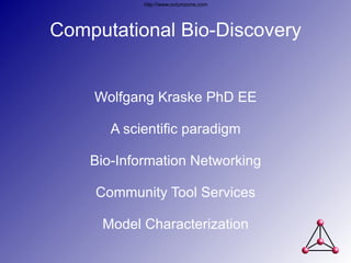 Computational Bio-Discovery Wolfgang Kraske PhD EE A scientific paradigm Bio-Information Networking Community Tool Services Model Characterization 