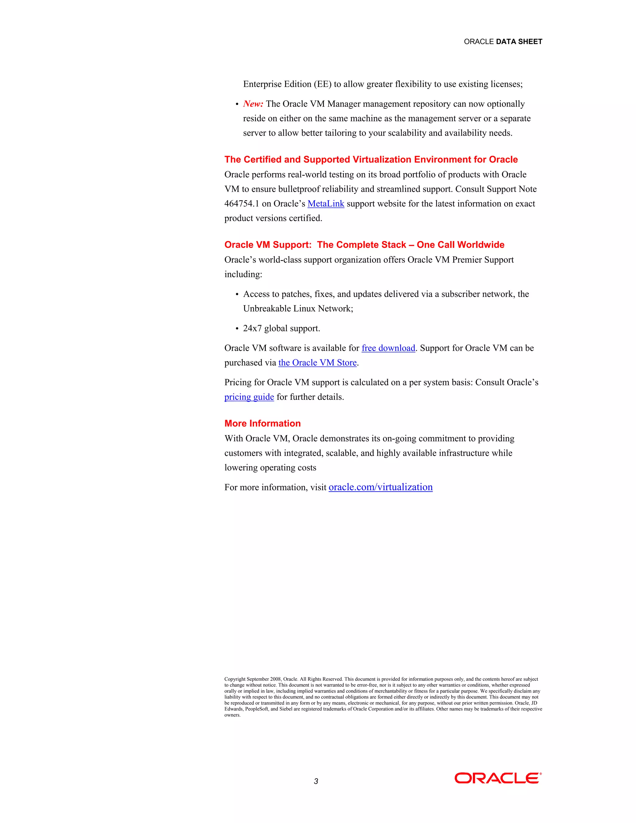 Oracle VM Spec Sheet