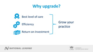 Why upgrade?
Best level of care
Efficiency
Return on Investment
Grow your
practice
 