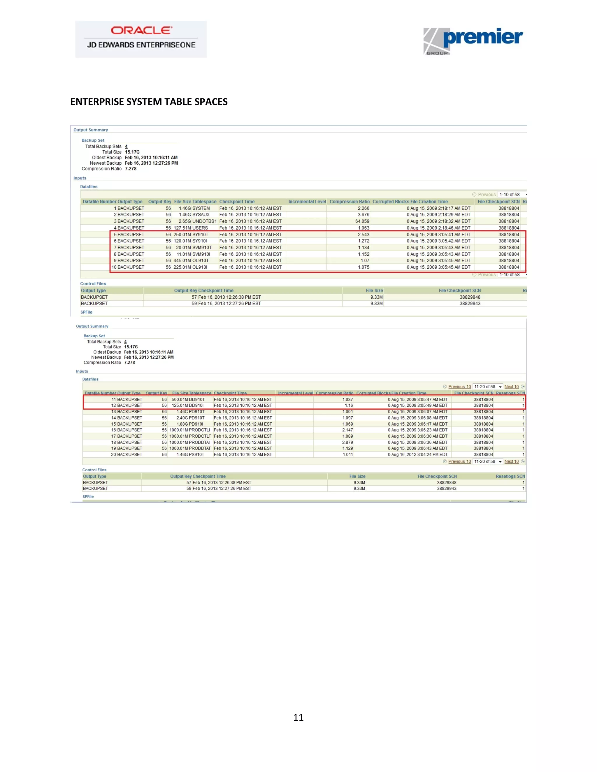11
ENTERPRISE SYSTEM TABLE SPACES
 