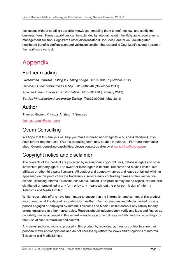 draft requirements bank Selecting an Matrix: Outsourced Decision Testing Ovum draft requirements bank Selecting an Matrix: Outsourced Decision Testing Ovum