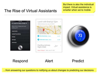 The Rise of Virtual Assistants
Respond Alert Predict
But there is also the individual
impact. Virtual assistance is
smarte...