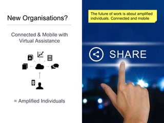 New Organisations?
Connected & Mobile with
Virtual Assistance
= Amplified Individuals
The future of work is about amplifie...