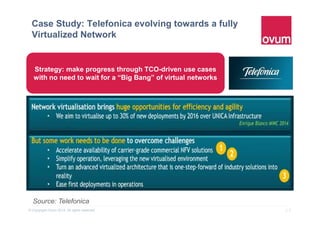 15© Copyright Ovum 2015. All rights reserved.
Case Study: Telefonica evolving towards a fully
Virtualized Network
Strategy: make progress through TCO-driven use cases
with no need to wait for a “Big Bang” of virtual networks
Source: Telefonica
 