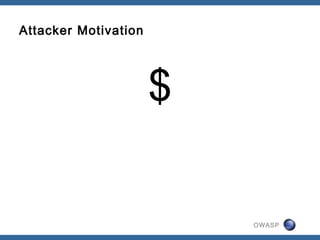 OWASP
Attacker Motivation
$
 