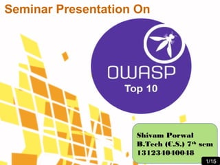 Seminar Presentation On
Shivam Porwal
B.Tech (C.S.) 7th
sem
131234040048
1/15
 