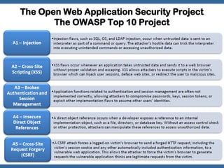 The Open Web Application Security Project
       The OWASP Top 10 Project




                                   OWASP    27
 