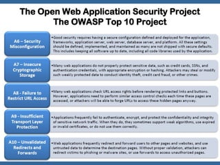 The Open Web Application Security Project
       The OWASP Top 10 Project




                                   OWASP    28
 