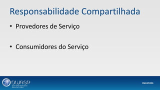 Responsabilidade Compartilhada
• Provedores de Serviço
• Consumidores do Serviço
 