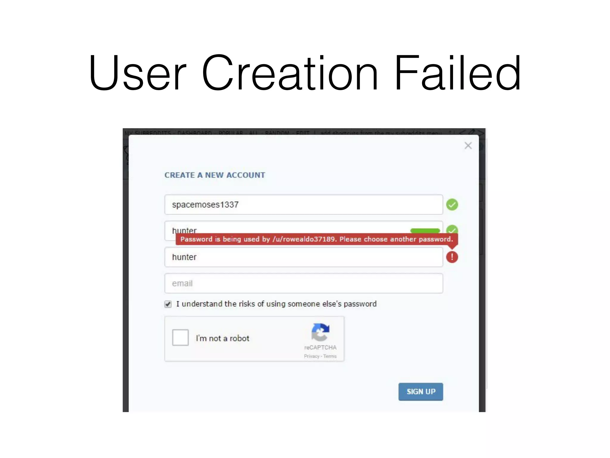 User Creation Failed
 