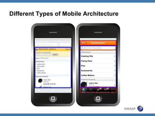 Different Types of Mobile Architecture

OWASP

 