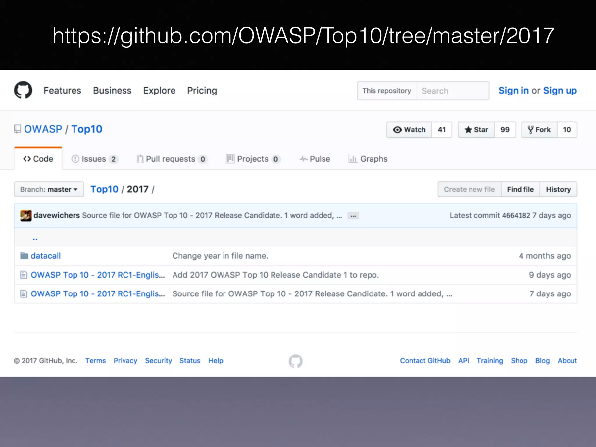 https://github.com/OWASP/Top10/tree/master/2017
 