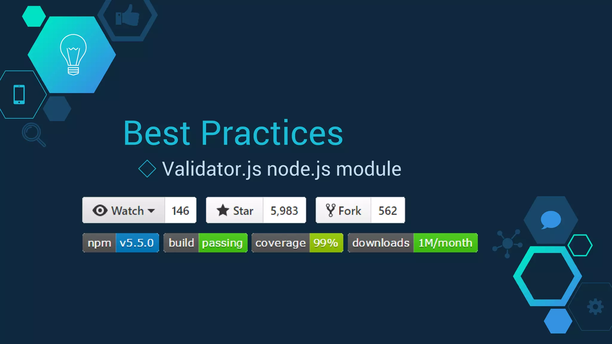 Best Practices
◇ Validator.js node.js module
 