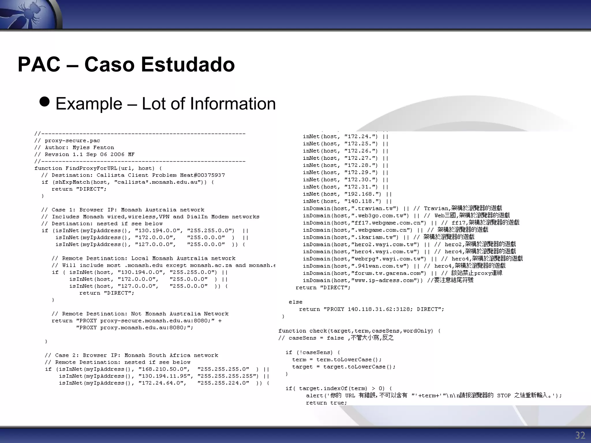 PAC – Caso Estudado
 Example – Lot of Information




                                 32
 