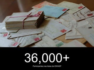 36,000+
 Participantes nas listas da OWASP
 