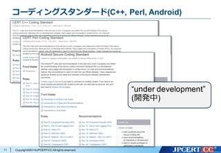 Copyright©2016JPCERT/CC All rights reserved.11
コーディングスタンダード(C++, Perl, Android)
“under development”
(開発中)
 