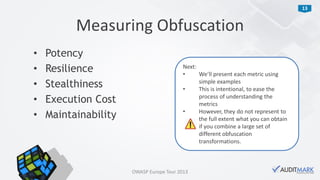 Protecting JavaScript source code using obfuscation - OWASP Europe Tour 2013 Lisbon
