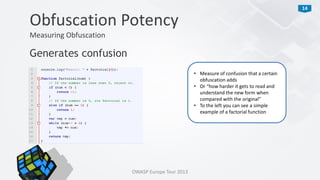 Protecting JavaScript source code using obfuscation - OWASP Europe Tour 2013 Lisbon