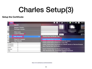 Charles Setup(3)
33
https://www.charlesproxy.com/documentation/
Setup the Certiﬁcate
 