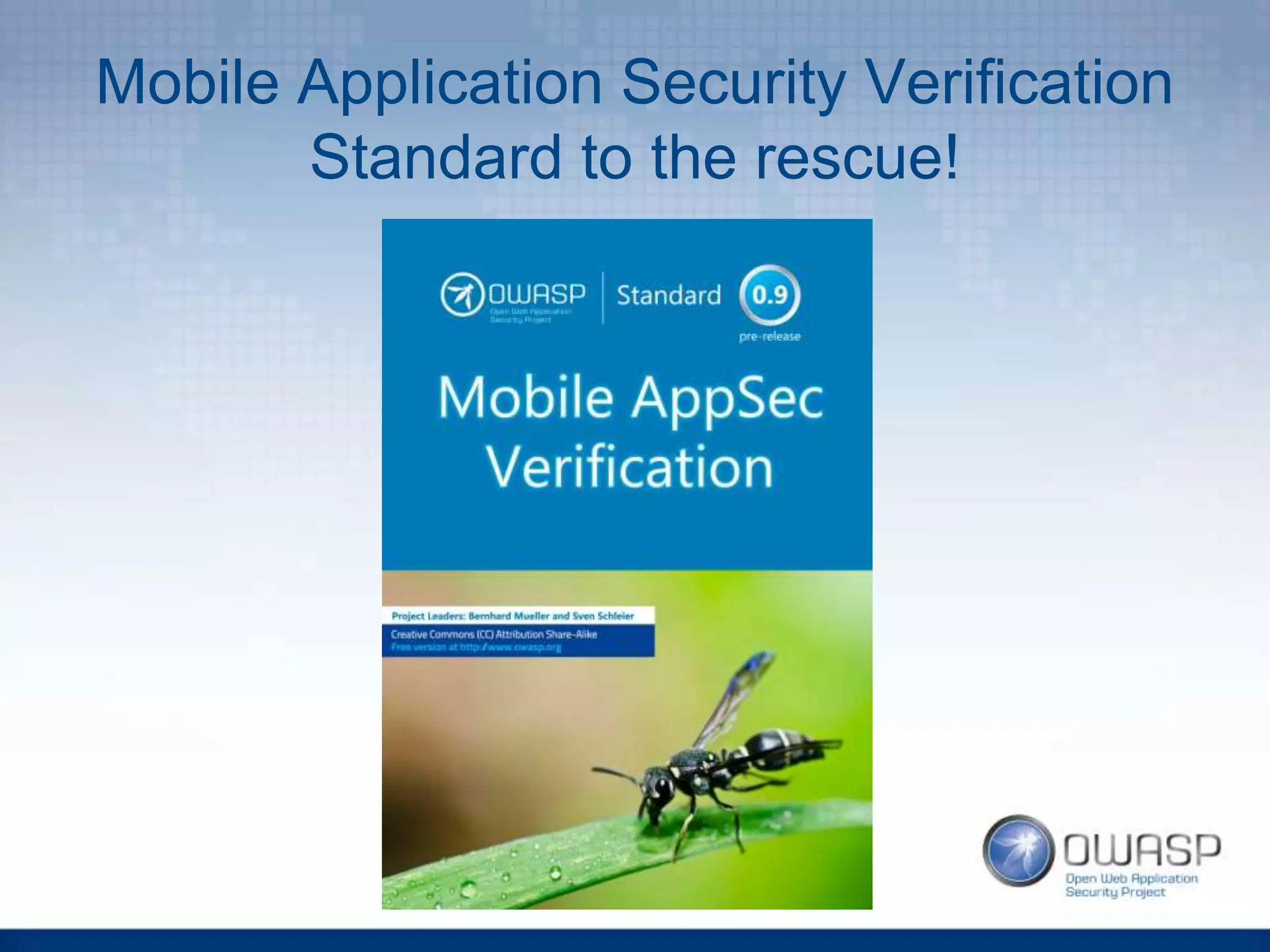 Mobile Application Security Verification
Standard to the rescue!
 
