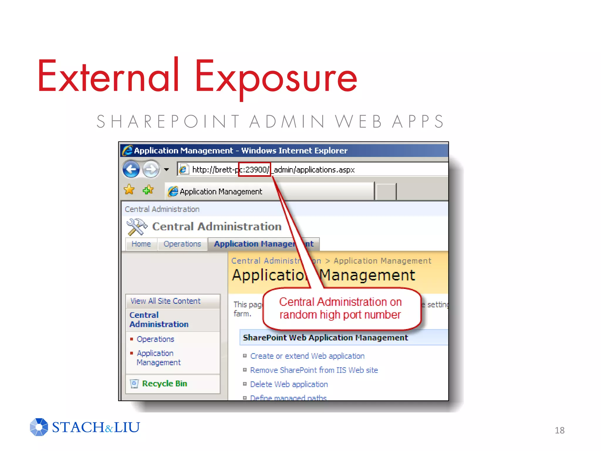 External Exposure
S H A R E P O I N T A D M I N W E B A P P S
18
 