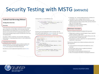 Mobile Security at OWASP - MASVS and MSTG