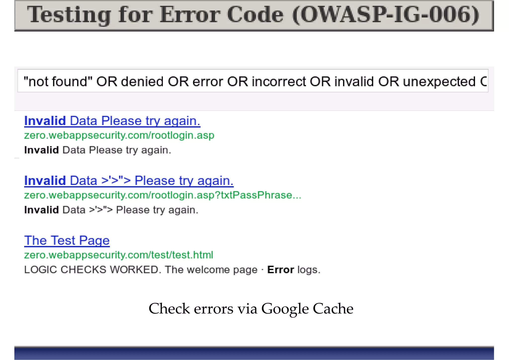 Check errors via Google Cache
 