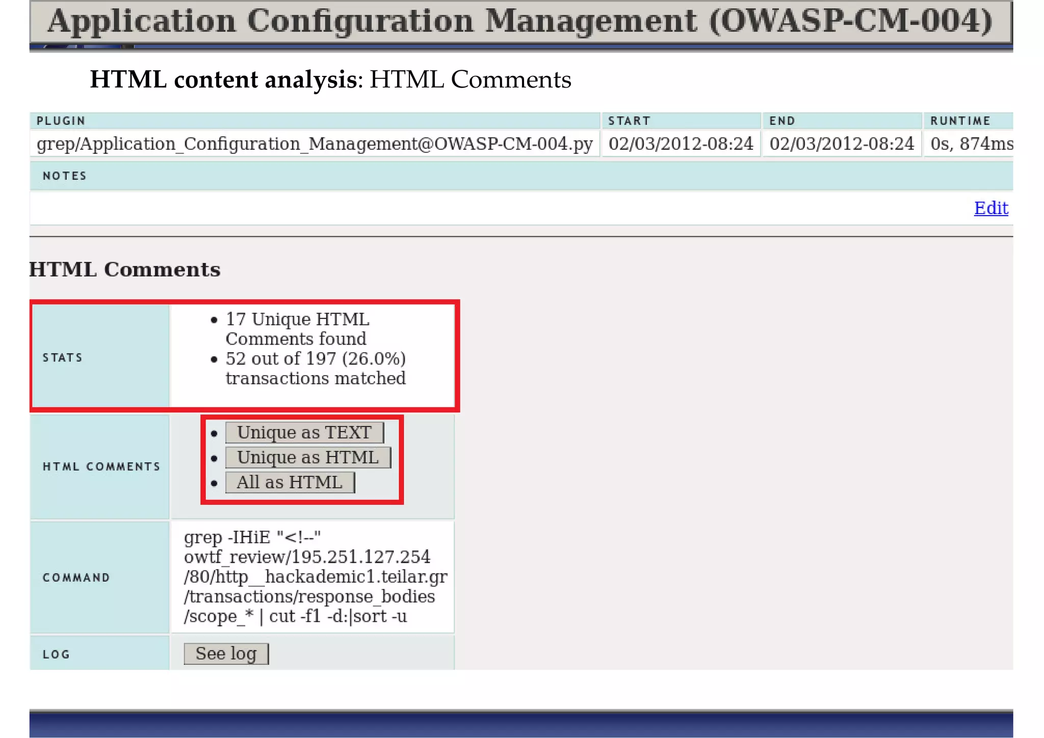 HTML content analysis: HTML Comments
 