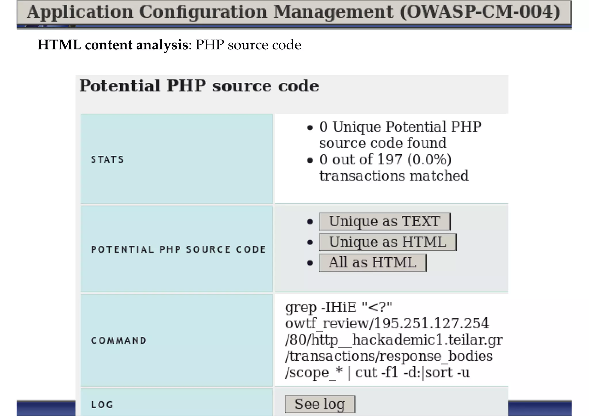 HTML content analysis: PHP source code
 