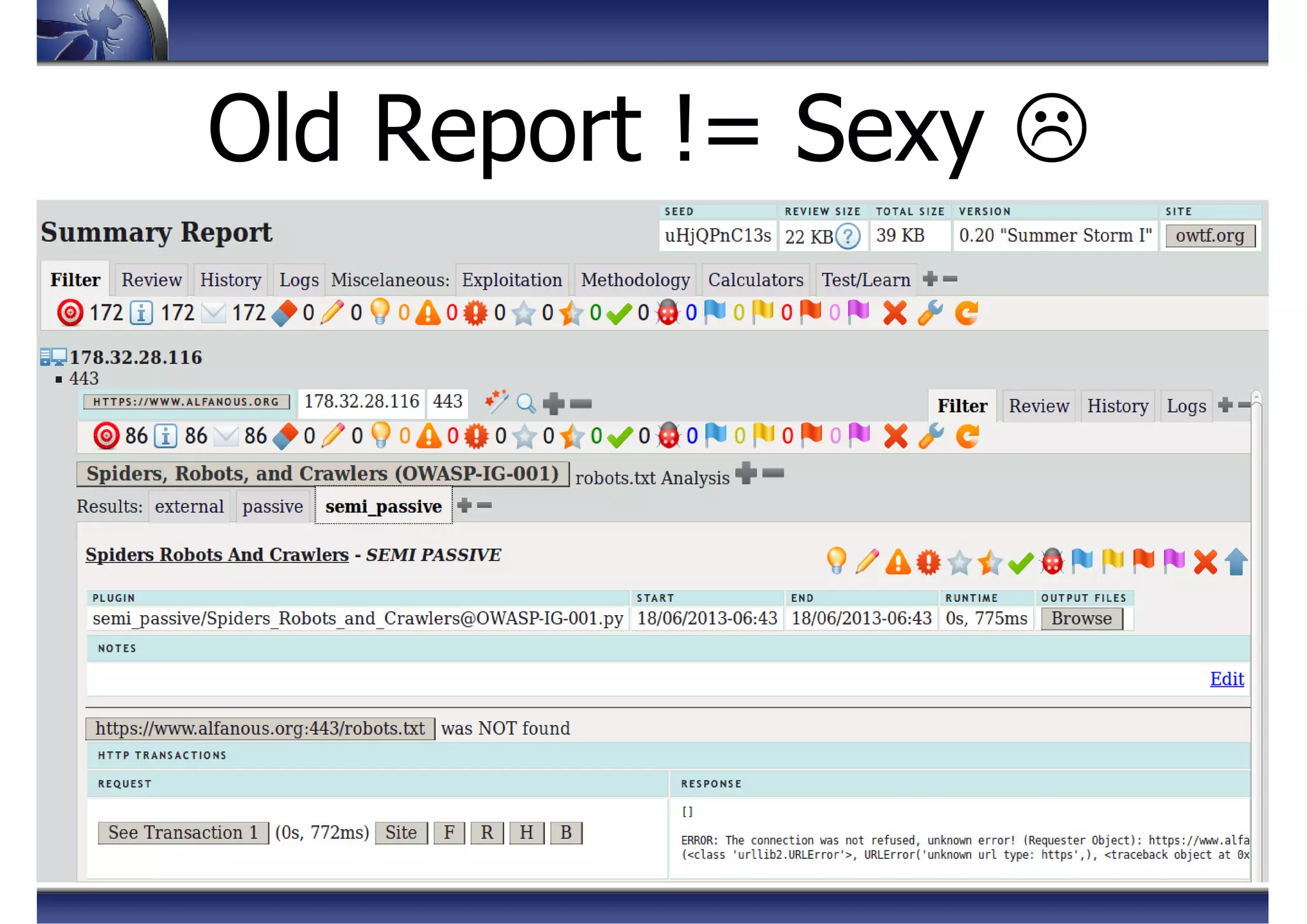 Old Report != Sexy
●Online sample: http://goo.gl/iZshVJ
 
