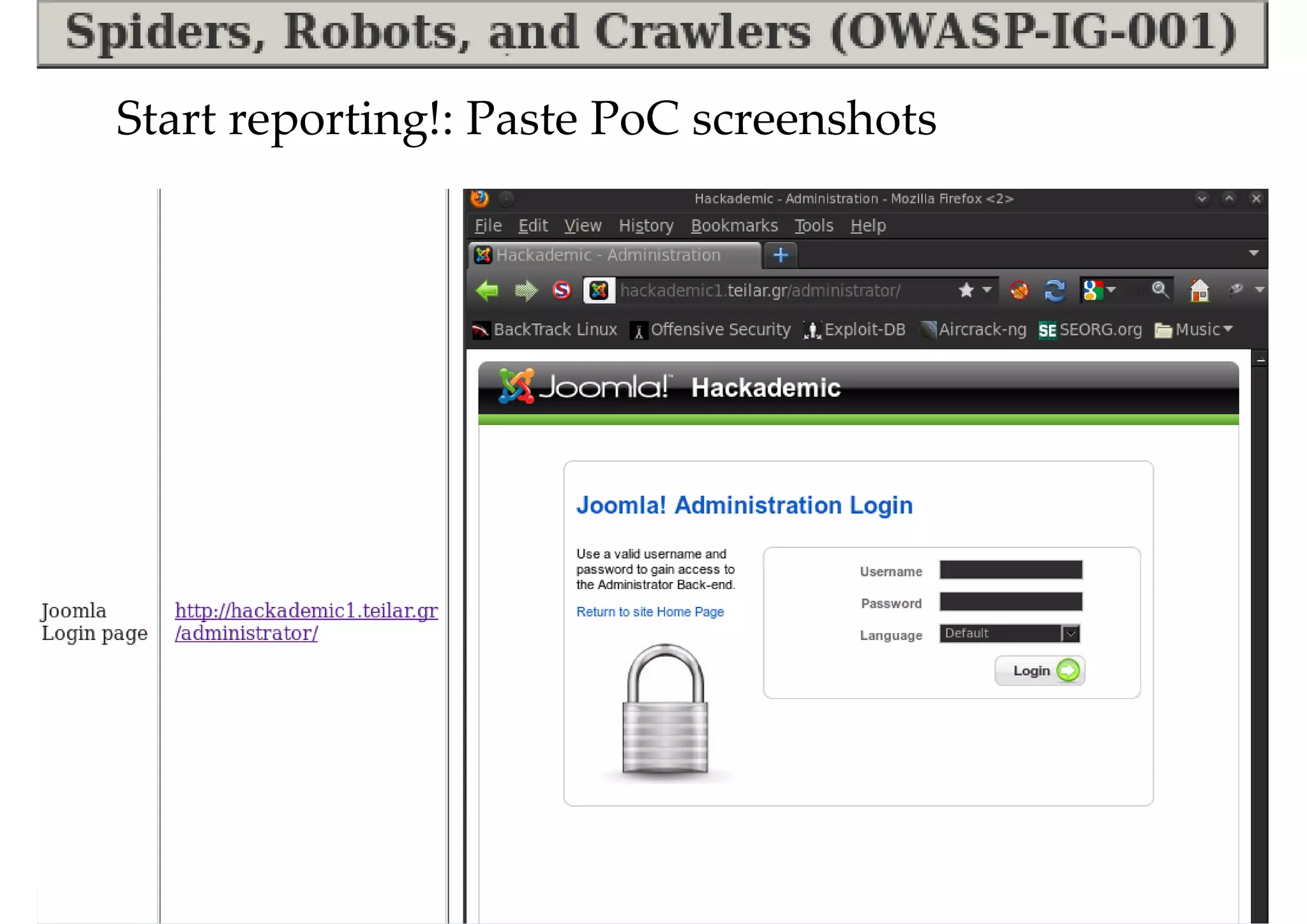 Start reporting!: Paste PoC screenshots
 
