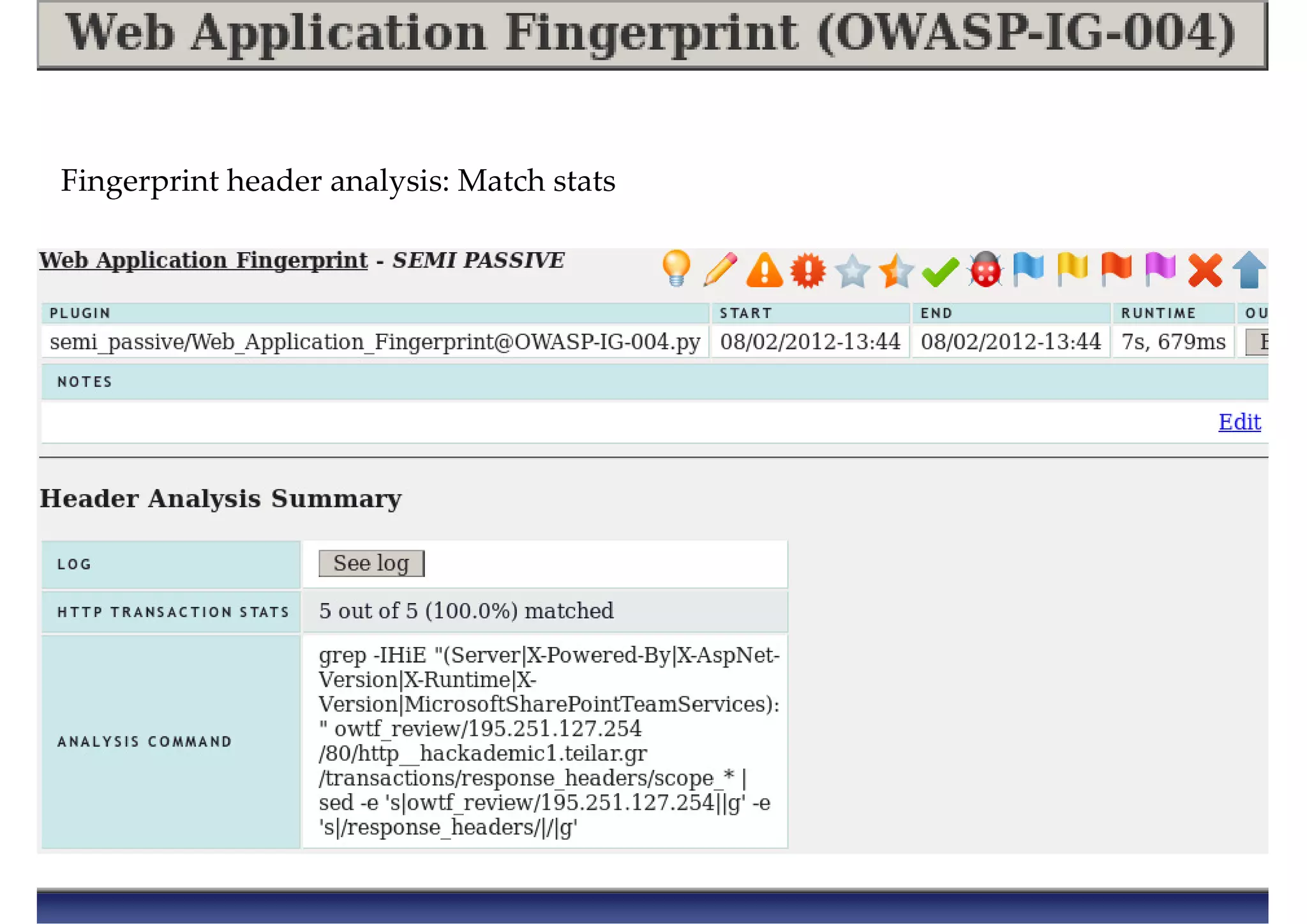 Fingerprint header analysis: Match stats
 