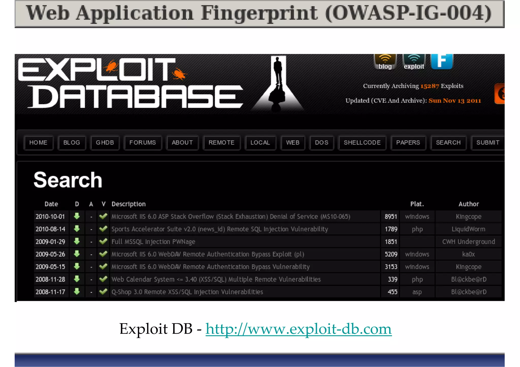Exploit DB - http://www.exploit-db.com
 
