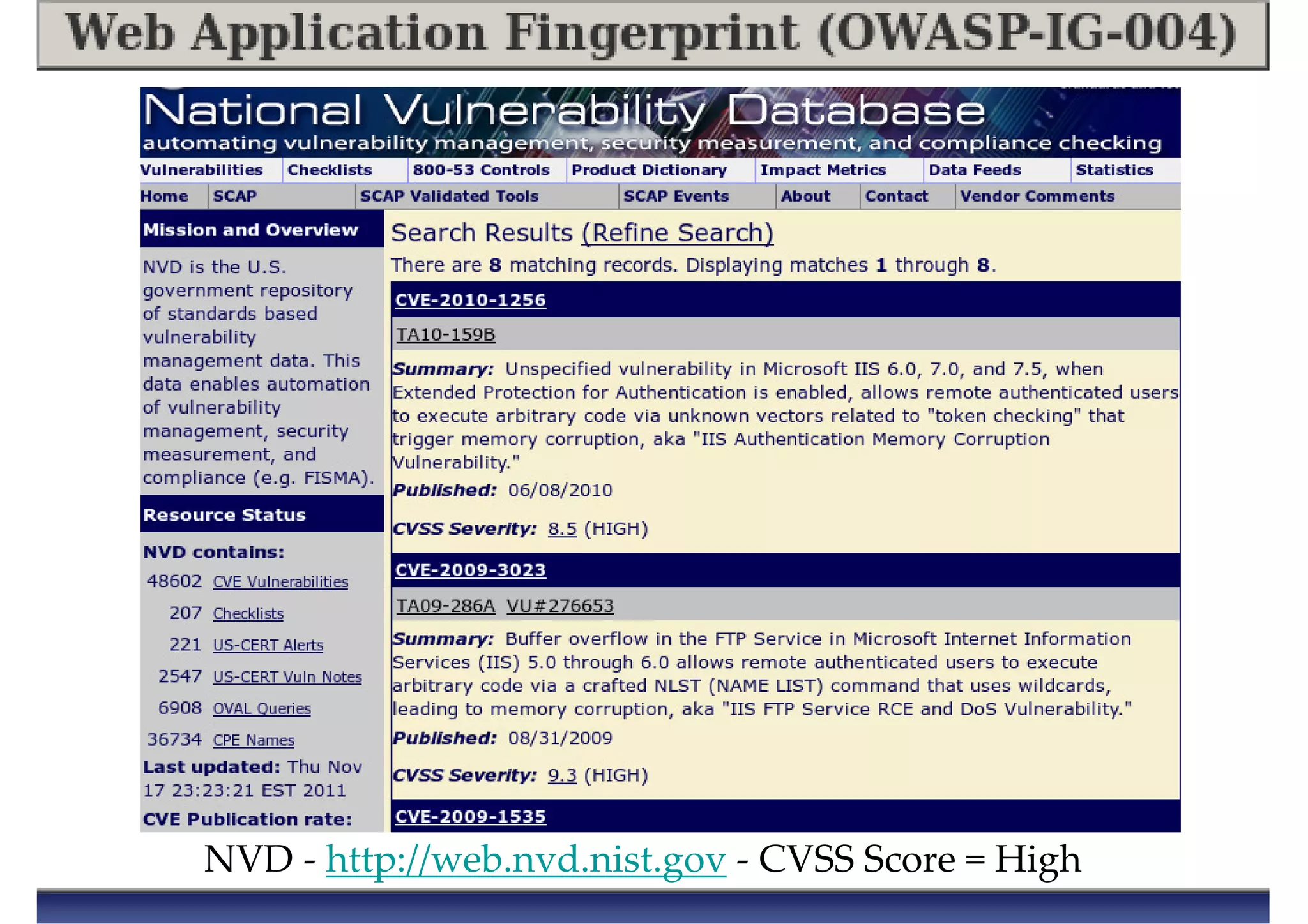 NVD - http://web.nvd.nist.gov - CVSS Score = High
 
