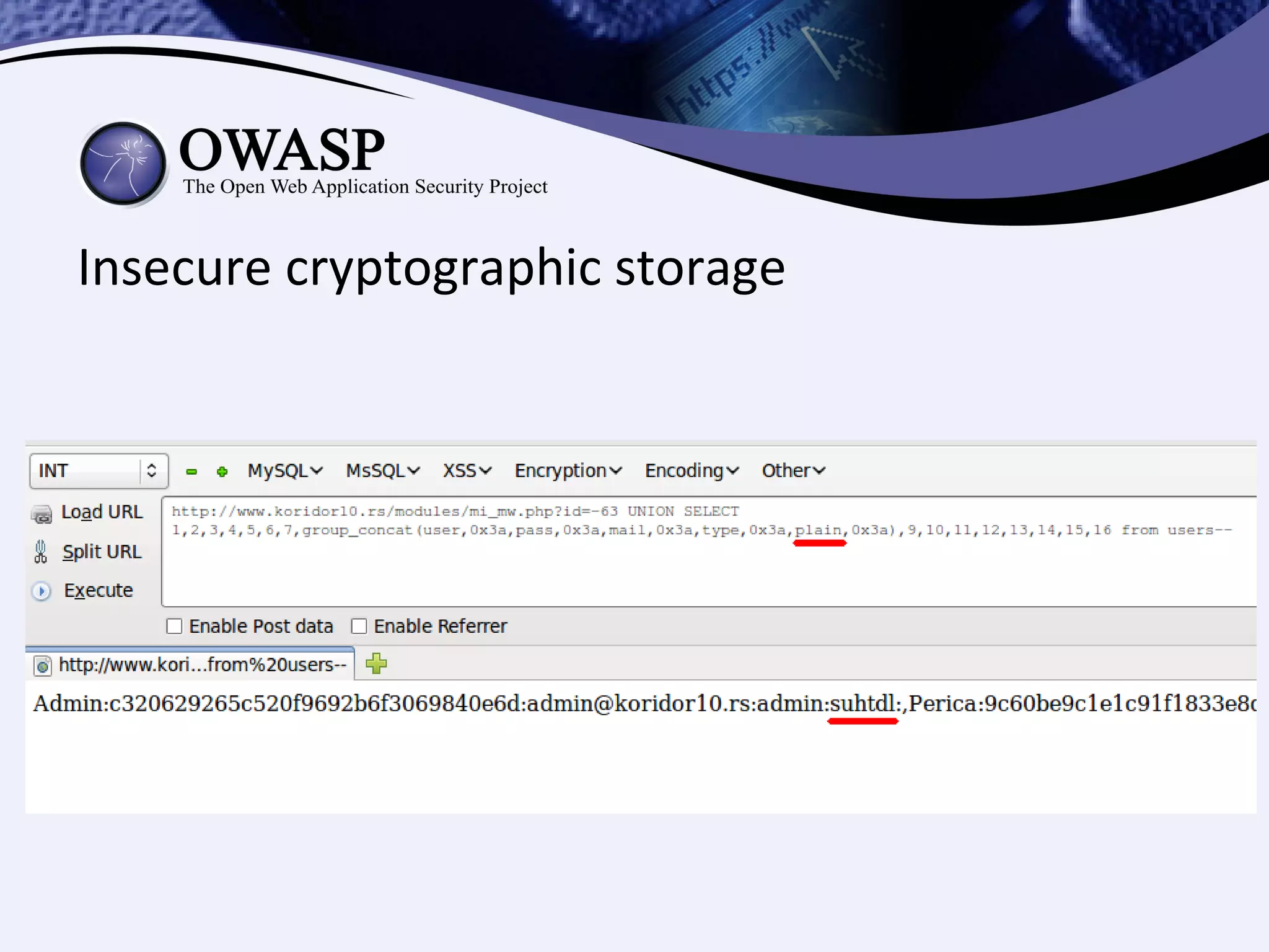 Insecure cryptographic storage
 
