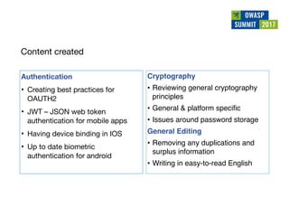 Owasp summit debrief v1.0 (jun 2017)